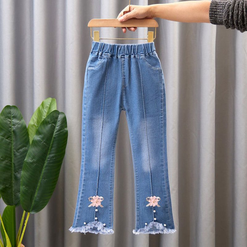 Mother&Kids Jeans per bambine e ragazze Pantaloni larghi a gamba larga per bambine casual e pantaloni lunghi svasati_voghion.com