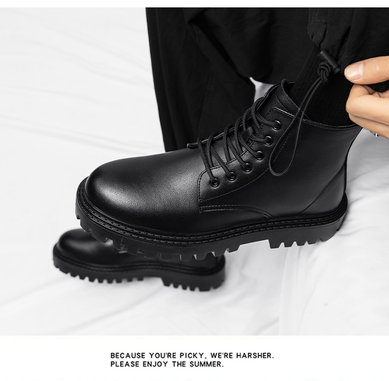 Mens Work Boots Black Duty Combat Army Safety Boots Waterproof Genuine Leather Lace Up Site Tactical Security_voghion.com