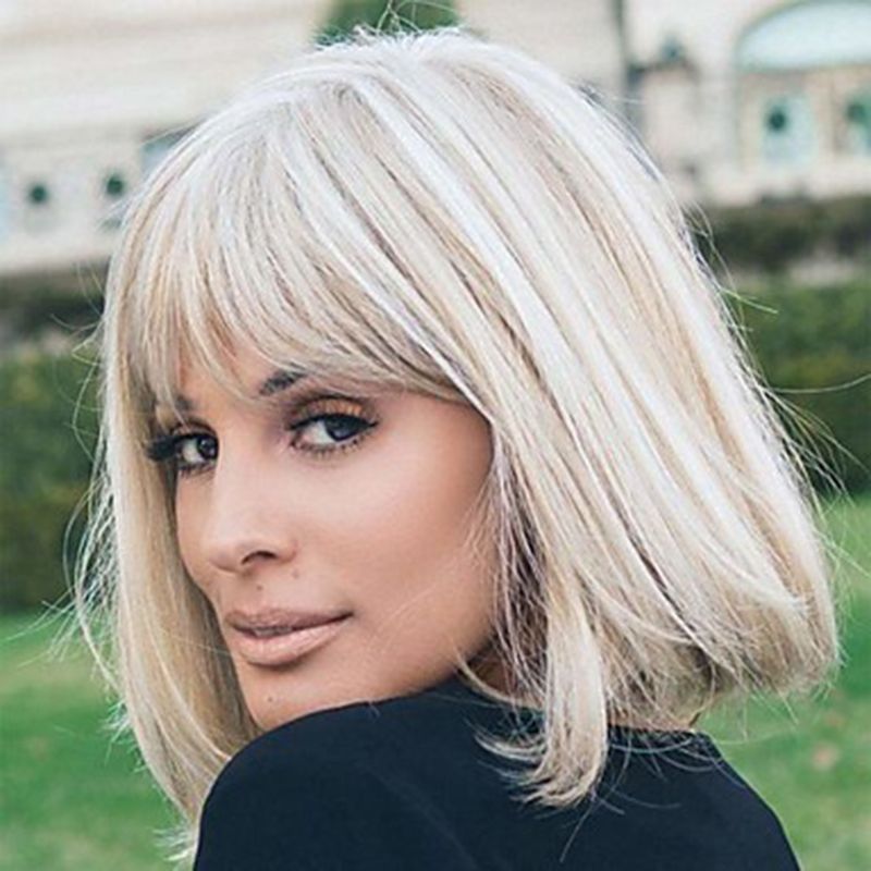 hete verkopende HAIRJOY synthetisch haar korte rechte Sier witte bob pruik voor dames_voghion.com