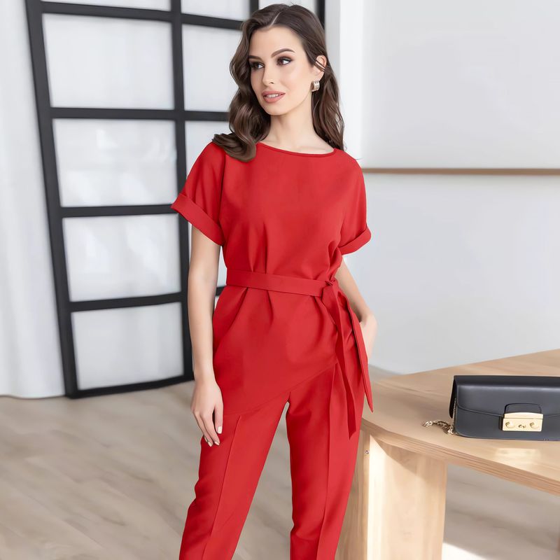 Damenmode Casual Solid Color Zweiteiliges Set aus Hose und Rundhals-Oberteil 2024 Frühling/Sommer_voghion.com