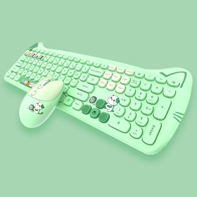 Mofii Gradient Kitty Pink Cute Small Wireless Keyboard Mouse For Girls Quiet And Silent_voghion.com
