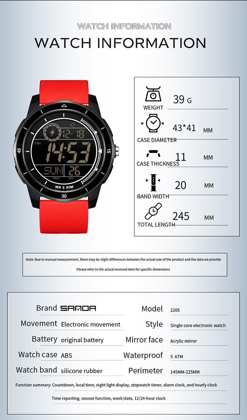 Digital Sports Watch With Multi-Function, Waterproof, LED Backlight, Stopwatch, Alarm For Outdoor, Running, Hiking Waterproof Electronic Watch_voghion.com