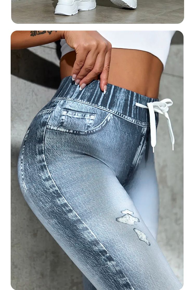 Women's Clothing High Waist Drawstring Printed Trousers High Elastic Yoga Hip Lifting Abdomen Tights Cycling Fitness All Match_voghion.com