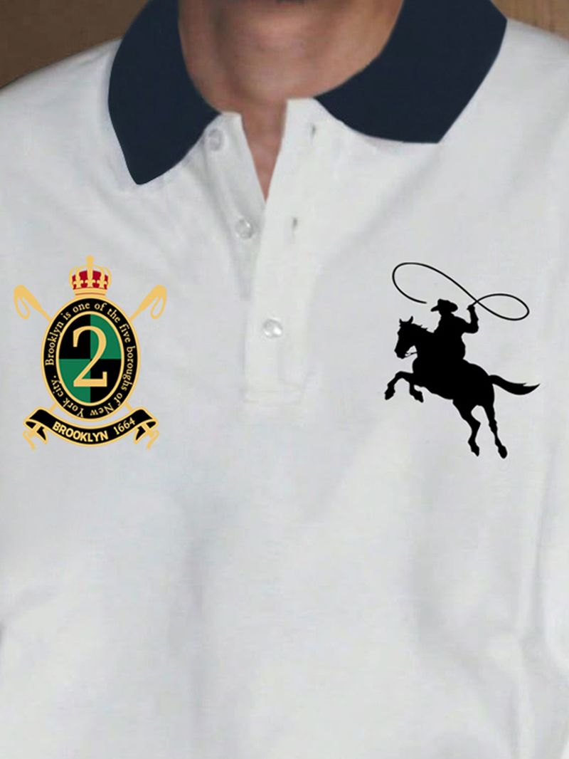 Herrenbekleidung Poloshirts Lässig Bedrucktes Revers Langarm-Poloshirts Herren_voghion.com