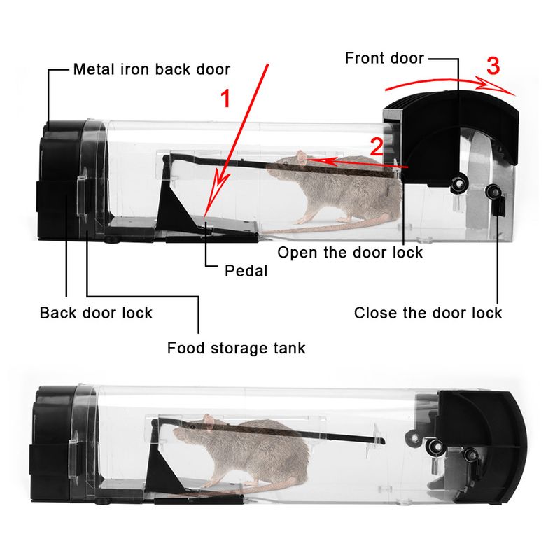 Safe Firm Humane Reusable Plastic Rodents Trap Household Mouse Catcher Smart Self-locking Mousetrap for Indoor Outdoor Garden_voghion.com