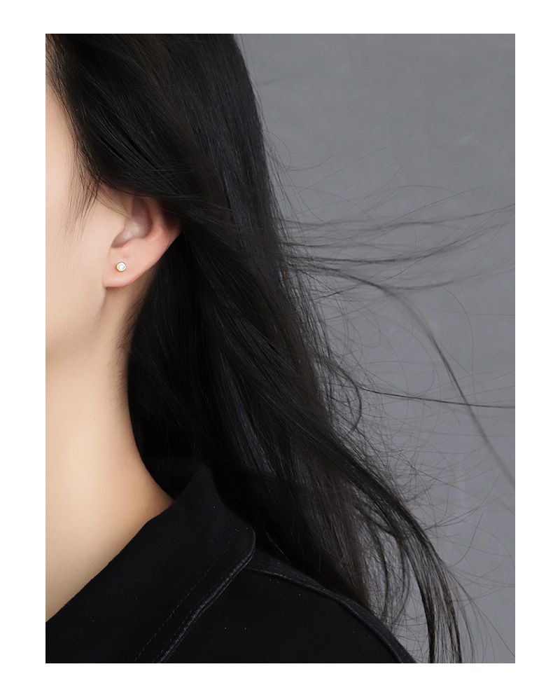 Sier Needle Zircon Female Temperament Simple Geometric Round Ear Bone Studs Mini Earrings_voghion.com