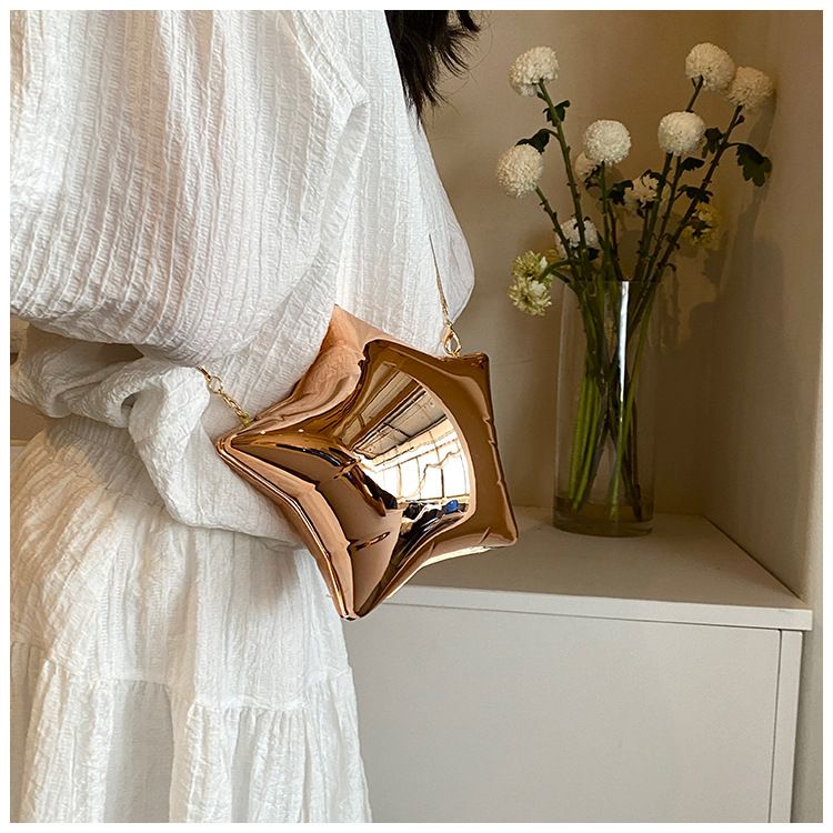 Borse a tracolla da donna, graziose e compatte, borsa alla moda a forma di stella a cinque punte, borsa da pranzo da donna in tinta unita, borsa a tracolla con catena e tracolla singola_voghion.com