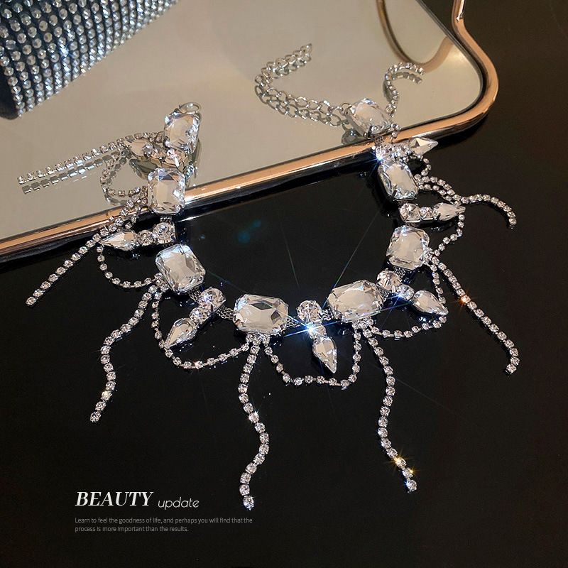 Ciucure exagerat cu diamant și claviculă luxoasă, Sese elegant avansat, colier cu anunțuri reci și largi, adormet pentru_voghion.com