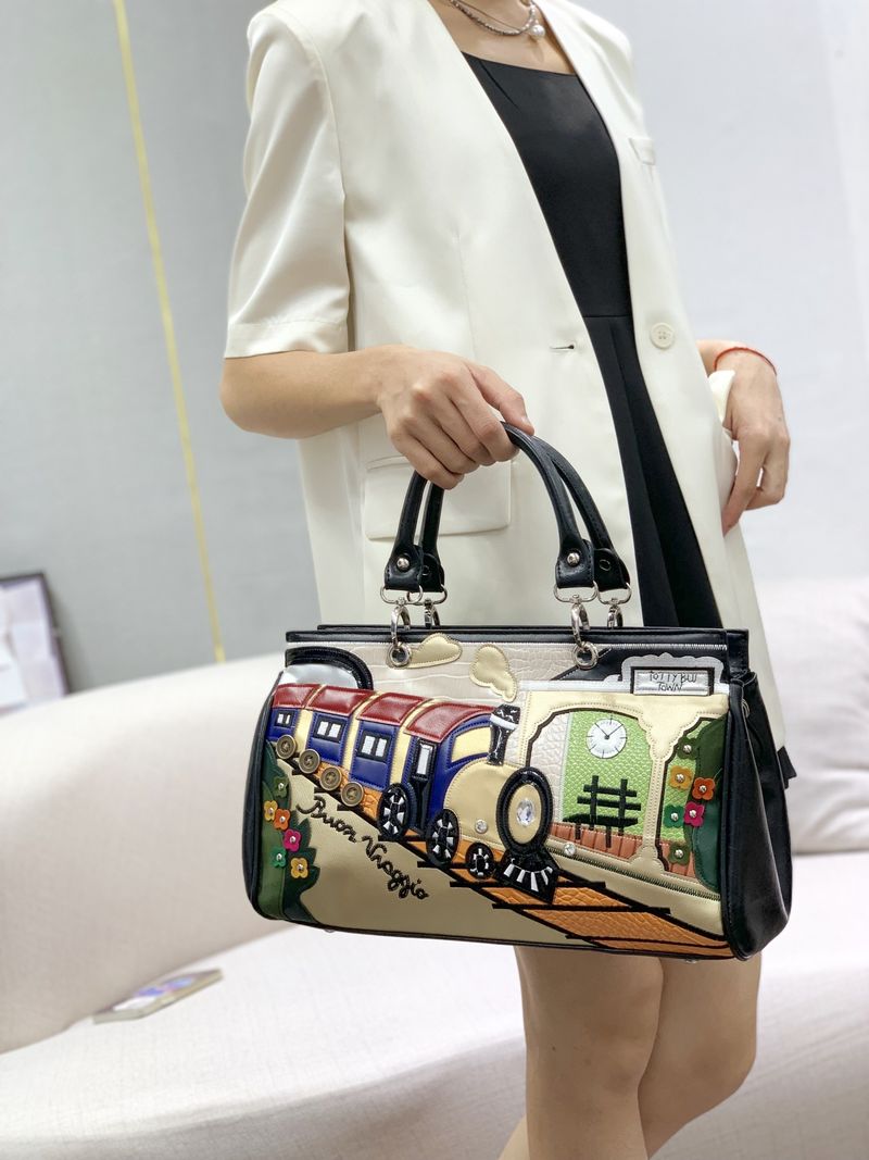 Damentaschen Nähte Kontrastierende Retro-Handtaschen Modische handgemachte kreative Schulter-Umhängetaschen_voghion.com