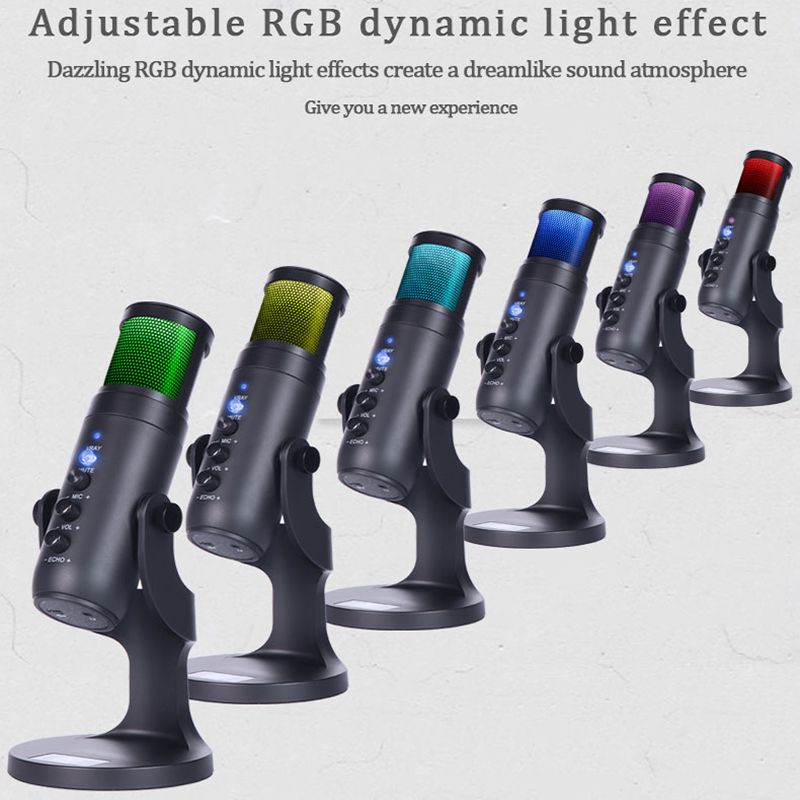 RGB Kondensatormikrofon fir iPhone Android Laptop Computeren Professionellt USB Mikro mat Kopfhöreranschluss fir Gaming Streaming Video_voghion.com