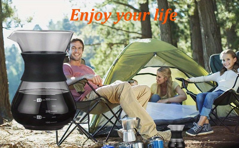 Macchina per caffè con filtro in acciaio inossidabile a doppio strato, caffettiera manuale a goccia da 400 ml/14 oz e caffettiera in vetro (400 ml/14 oz)_voghion.com