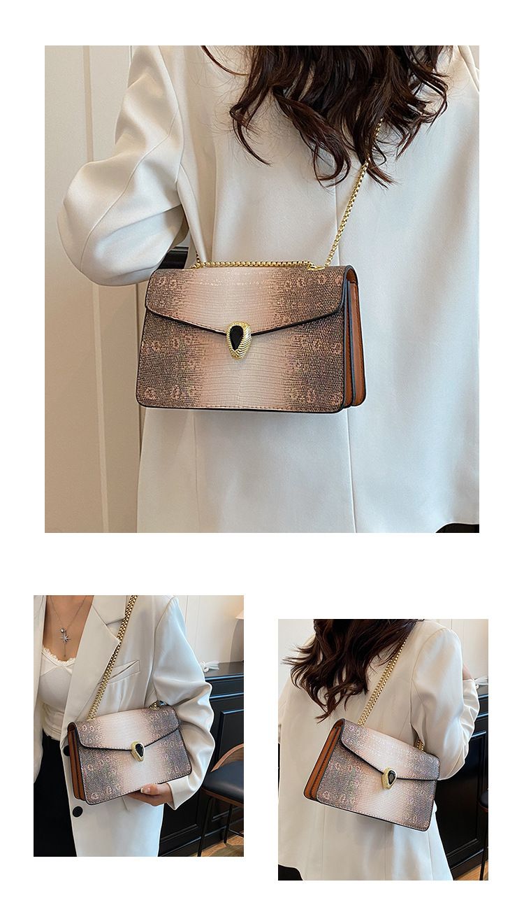 Stylish PU Snake Print Small Square Shoulder Bag - Trendy Crossbody Purse With Flap Closure & Zipper Pocket - Medium Size Handbag In Multiple Colors_voghion.com