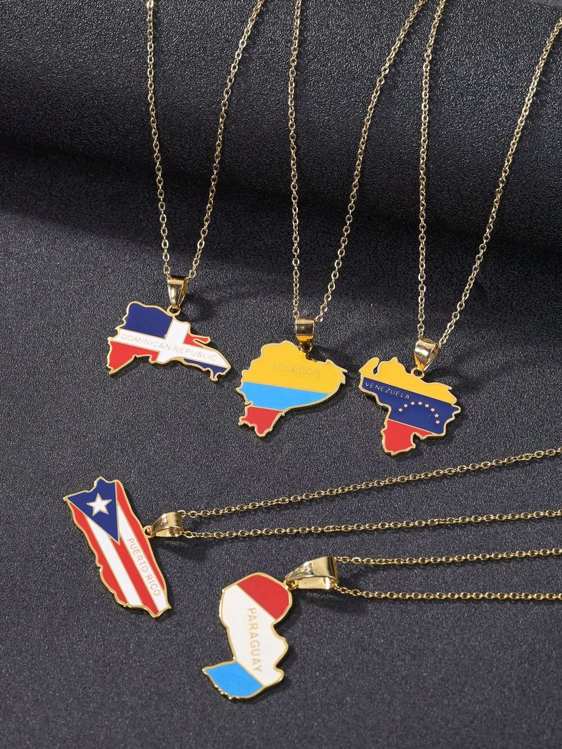 Collier pendentif en acier inoxydable avec carte du Venezuela/République dominicaine/Paraguay Amérique du Sud_voghion.com