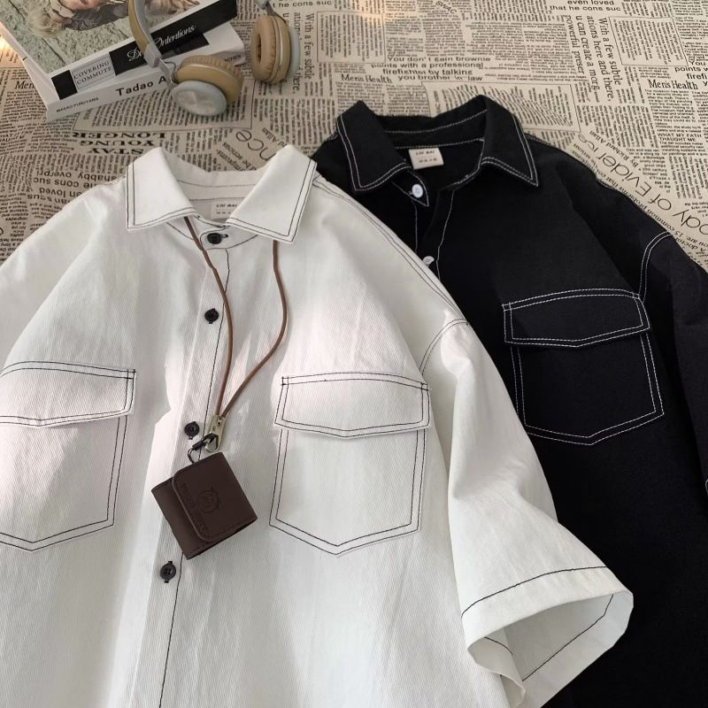 Kurzarm Sommermode-Label, lockeres trendiges Hemd, lässige und vielseitige Arbeitsjacke, Herrenoberbekleidung_voghion.com