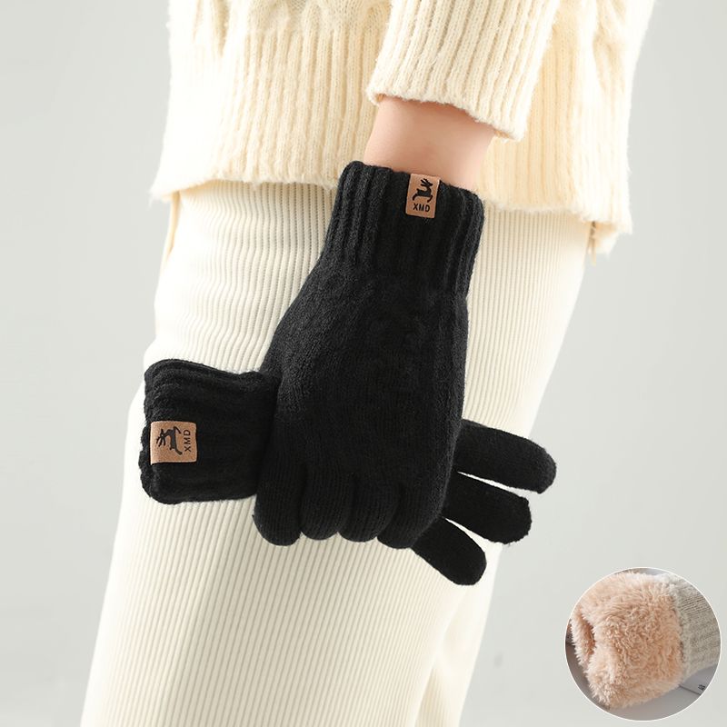 Guantes de invierno para mujer, cálidos, gruesos, resistentes al frío, bonitos, de lana, tejidos, elásticos, para estudiantes, para montar a caballo, con pantalla táctil, estilo primavera y otoño_voghion.com