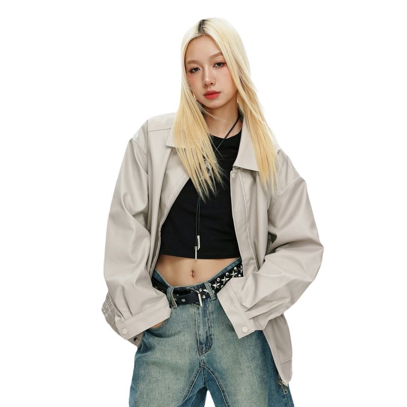 CATTEE Lapel Leather Jacket For Women 2025 Autumn New Long Fashionable Oversized Crisp Drop Shoulder Coat_voghion.com
