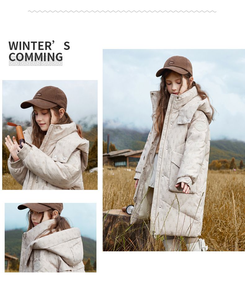 Girls' Long Puffer Coat With Hood - Warm Winter Down Jacket For Kids, 50% White Duck Feather, Stylish Design, Ages 8+ (Black/White/Pink)_voghion.com