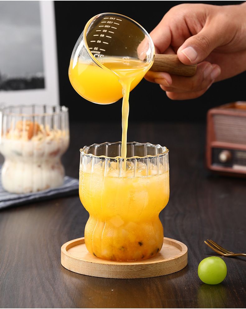 Chubby Striped Borosilicate Glass Tumbler - 400ml Thick-Walled Mug For Coffee, Milk, Oatmeal & Yogurt_voghion.com