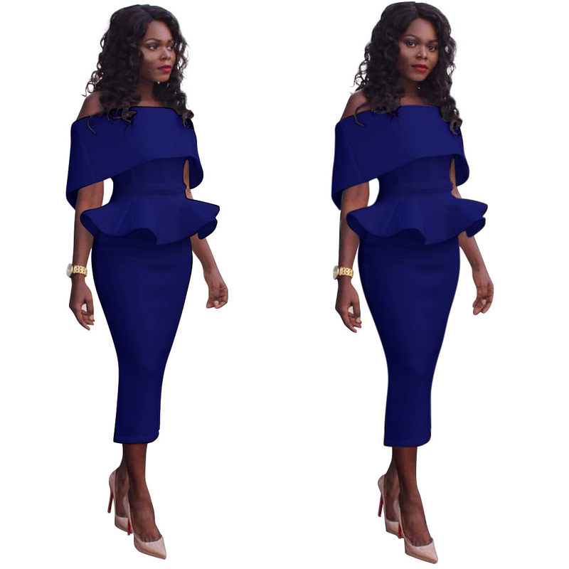 Kvindemode off-the-shoulder wrap bryst, flæsekant wrap hofte pencil kjole_voghion.com