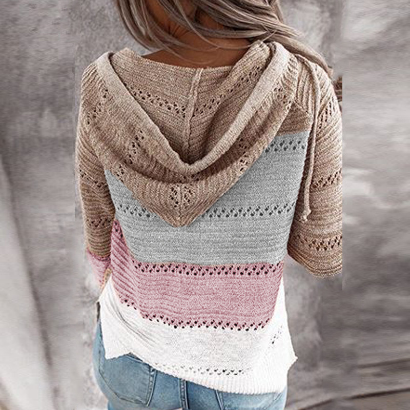Roupas femininas New Wish Outono e Inverno Listrado Com Capuz Suéter Estampa Leopardo_voghion.com