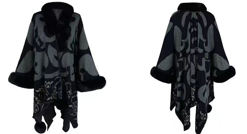 Mantella scialle in maglia jacquard con collo in lana, cappotto cardigan taglia comoda_voghion.com