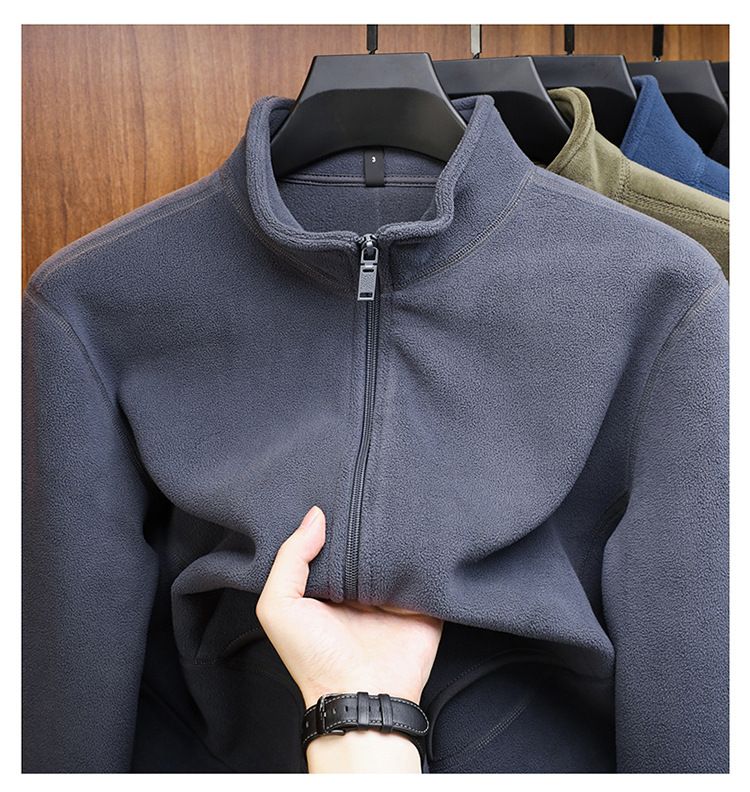 Giacca da uomo autunno inverno in pile, cardigan felpato per uomini di mezza età e giovani, calda e casual, con colletto rialzato_voghion.com