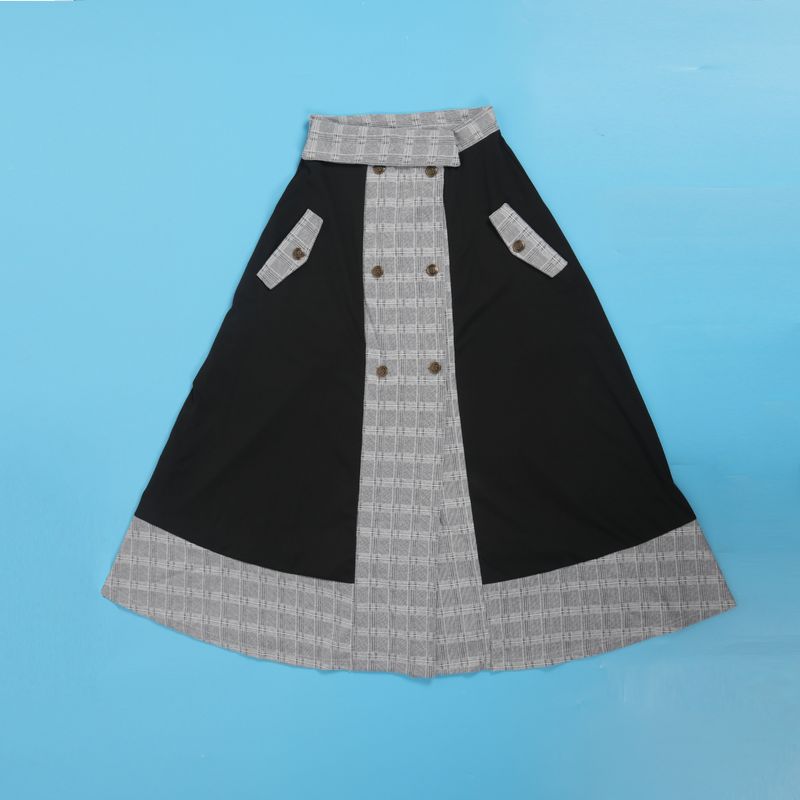 Abbigliamento da donna Slim Fit Maniche lunghe Piccolo collo alto Plaid Split Midi Gonna Set due pezzi_voghion.com