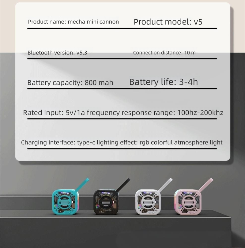 2025 New Portable Wireless Bluetooth Transparent Colorful Light Mecha TWS Card Slot Mini Speaker_voghion.com