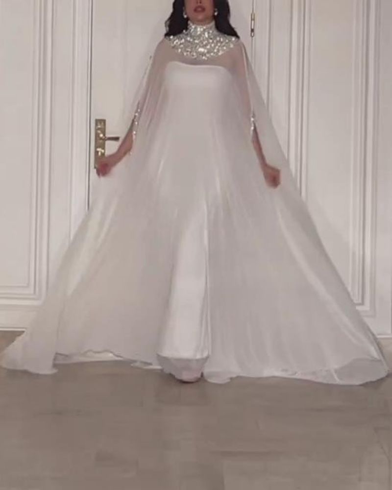 Women's Clothing Spring And Summer Temperament Sexy Cloak Sequined Chiffon Banquet Evening Dress Two Piece Set_voghion.com