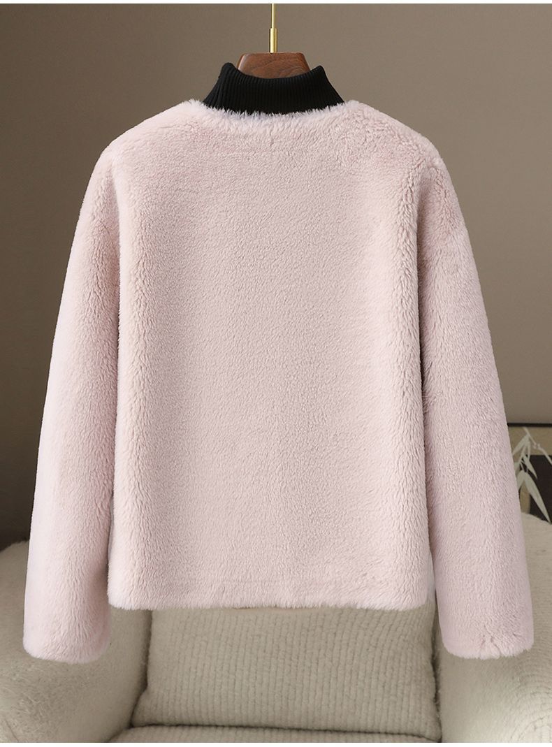 Women's 100% Wool Fleece Coat With Round Neck - Elegant Casual Outerwear For Fall & Winter, Office & Daily Wear (Pink, Blue)_voghion.com