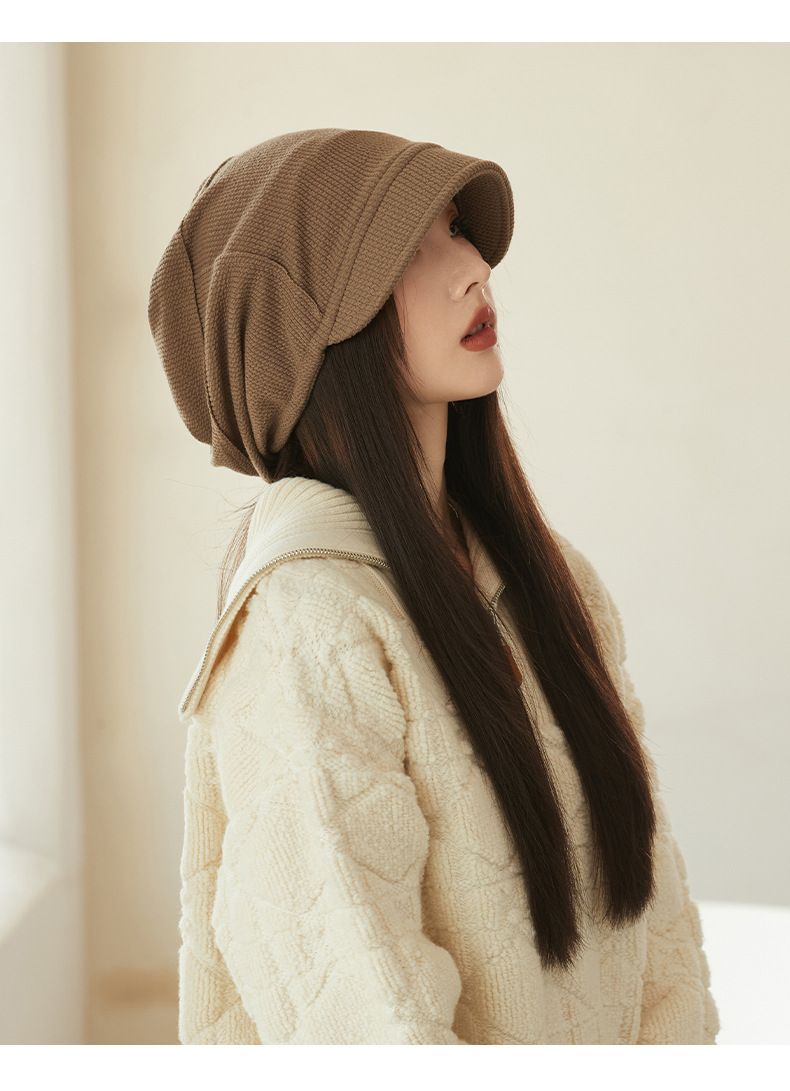 Hat Women's Spring and Autumn Thin New Japanese Style Cold Hat Shows Face Small Pullover Hat Big Head Wai Heap Hat Plain_voghion.com