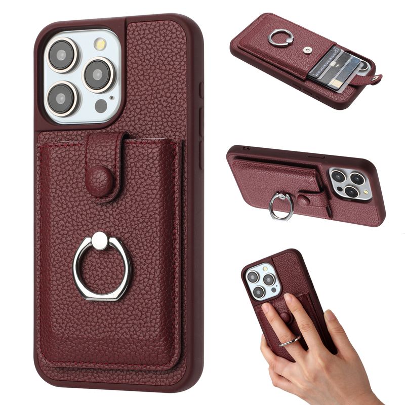 Brieftasche mit Ring-Lederhülle für iPhone 16 ProMax 15 Plus 14 Pro 13 12 Pro Max Erdbebensichere, halbverpackte Hülle_voghion.com