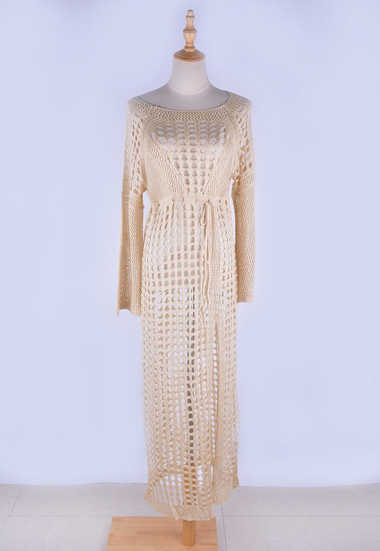 Abbigliamento da donna, sexy, in maglia cava, da spiaggia, sexy, in pizzo, in maglia, da spiaggia, abito a maniche lunghe, con spacchi laterali, costume da bagno, copricostume trasparente per donna_voghion.com