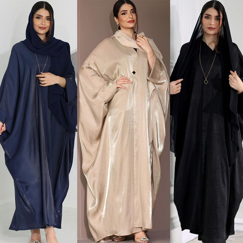 Damkläder Mellanöstern blygsamt muslimskt mode ljust sidensatin fladdermus-ärmrock plus size damkläder abaya_voghion.com