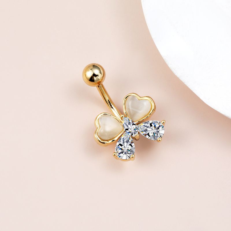 Piercing per ombelico, anello per ombelico con quadrifoglio fortunato, chiodo per ombelico con diamante, design di nicchia, fibbia per ombelico di alta qualità_voghion.com