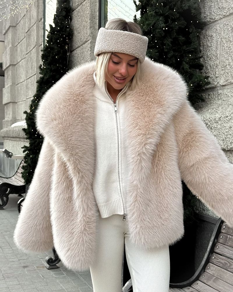 Damenbekleidung Luxus Kunstpelzmantel Damen Wintermode Kragen Flauschige Umweltfreundliche Fuchspelzähnliche Jacke Für den Großhandel_voghion.com
