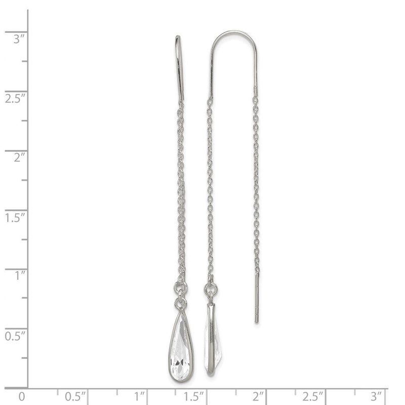 Sterling Silver Polished Crystal Teardrop Threader Earrings_voghion.com