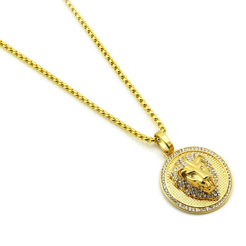 Hiphop Round Brand Lion Necklace, European And American Fashion Personality Pendant Accessory_voghion.com