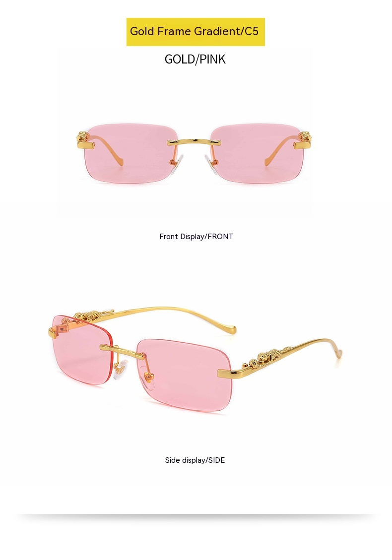 2023 New Hot Selling Cheetah Decorative Frameless Square Sunglasses for Women's Retro Metal Sunglasses Trend for Men's Glasses_voghion.com