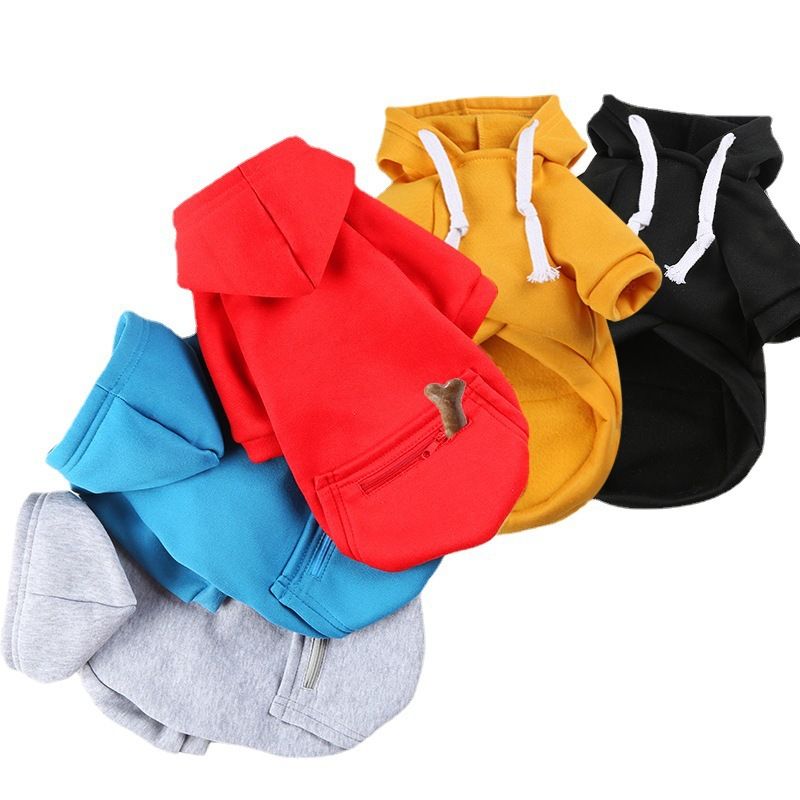 Autumn Winter Medium Large Zipper Pocket Dog Clothes Cat Hoodie Teddy Pomeranian French Bulldog Pet Supplies_voghion.com