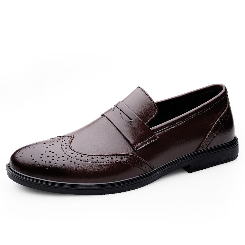 Euro Step Four Seasons Neue Top Layer Rindsleder-Loafer, Slip-On, Casual Business Brogue Herrenschuhe mit geschnitztem Design_voghion.com