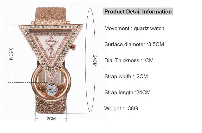 Unisex tillbehör inverterad triangel diamant frostat läder påfågelurtavla dam modeklocka casual smyckesset_voghion.com