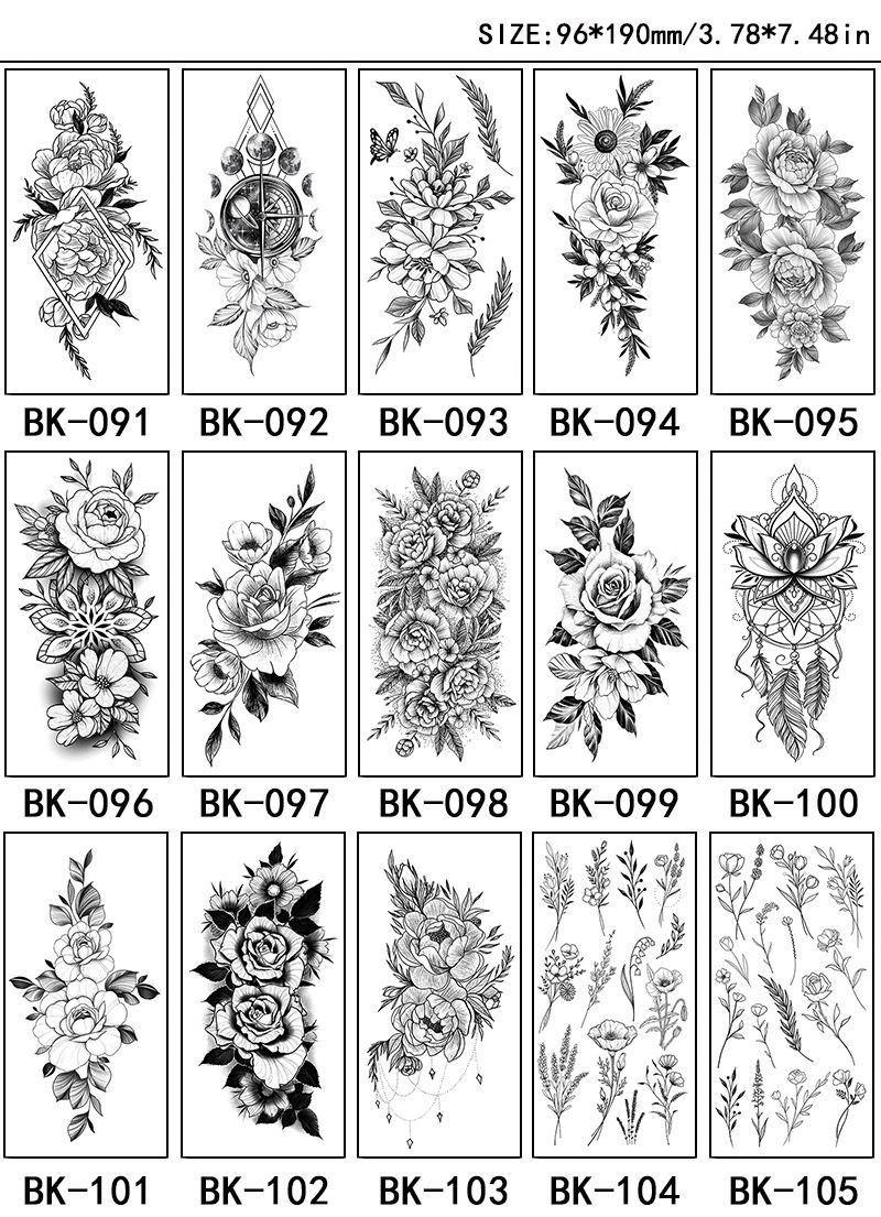 Adesivi esclusivi per tatuaggi con fiori a schizzo Adesivi per tatuaggi con fiori a schizzo Tatuaggio con fiori in bianco e nero_voghion.com