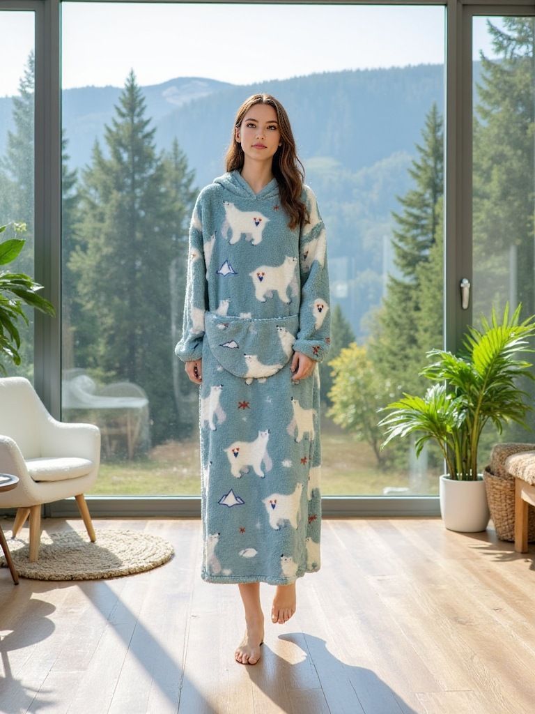 New Printed Lazy Pullover Blanket Hooded Thermal Fleece Indoor Women's Cold-Proof Clothing For Autumn_voghion.com