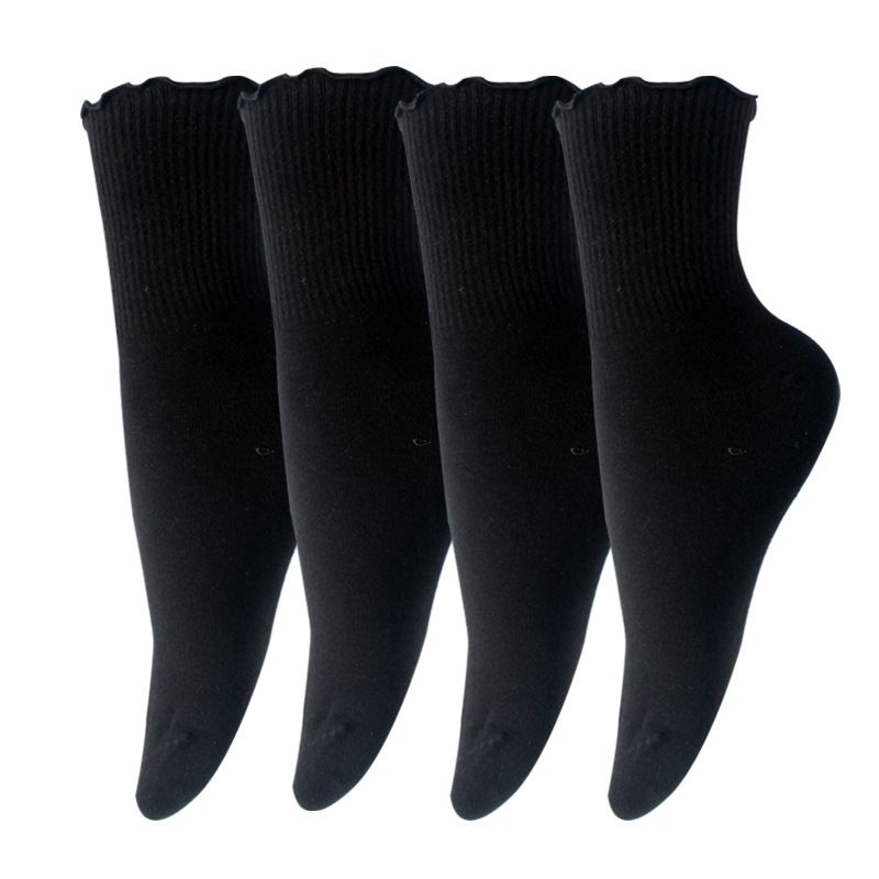 Calzini da donna Calzini alla caviglia plissettati da donna Calzini autunnali invernali in cotone con pizzo alle orecchie in legno Calzini a tubo medio da donna in tinta unita_voghion.com
