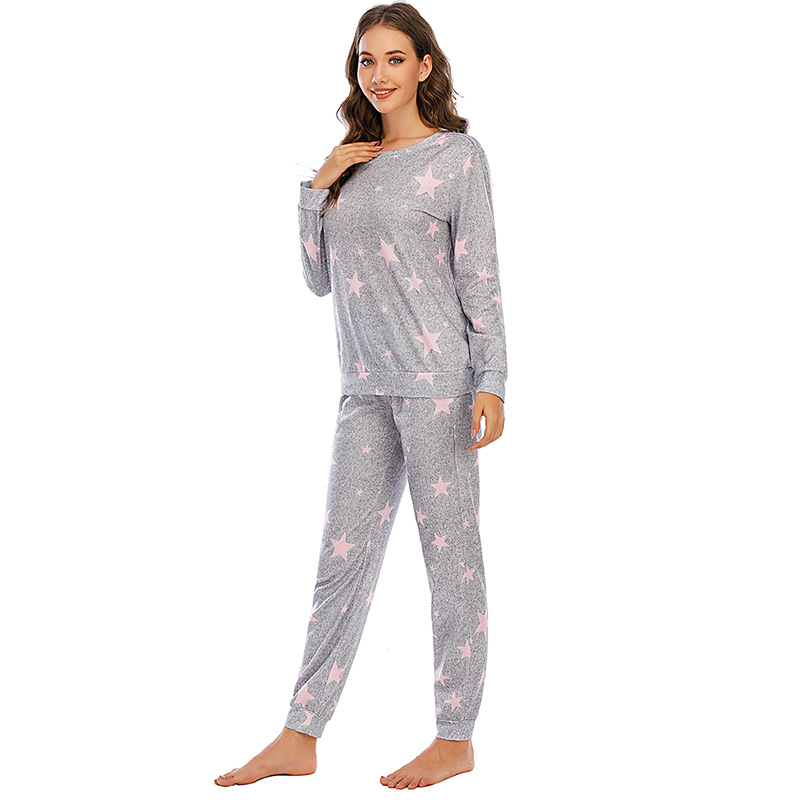 Pyjama étoile à cinq branches pour femmes, vêtements décontractés à manches longues pour dames, vêtements de maison, nouvelle collection_voghion.com