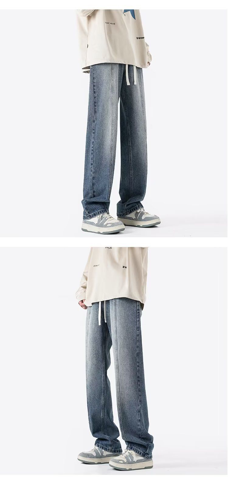 Washed Denim Jeans Men's Spring American High Street Oversized Trendy Brand Loose Straight Leg Pants_voghion.com