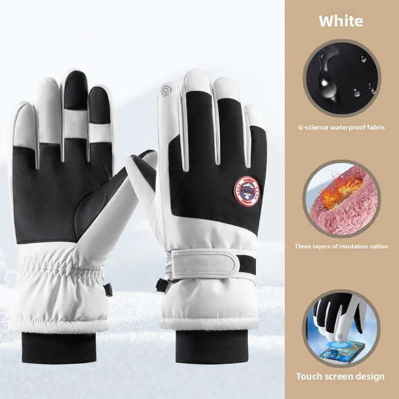 Guantes de esquí de algodón para hombre y mujer, con forro polar, resistentes al viento, impermeables y cálidos, para invierno, con pantalla táctil, para bicicleta eléctrica_voghion.com
