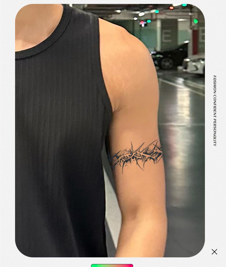Tatuaggi temporanei a fascia da braccio - Design impermeabile con onde di vite e spine floreali, adesivi per tatuaggi finti realistici per uomini e donne_voghion.com