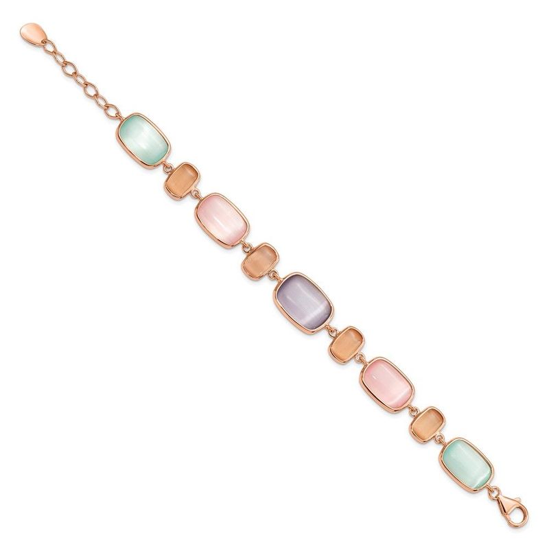 Sterling Silver Rose-tone And Created Cats Eye W/ 1in Ext. Bracelet_voghion.com